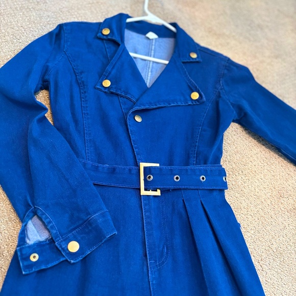 Vintage Pants - Vintage stretchy Denim Blue Jumpsuit with gold buttons “sexy”
